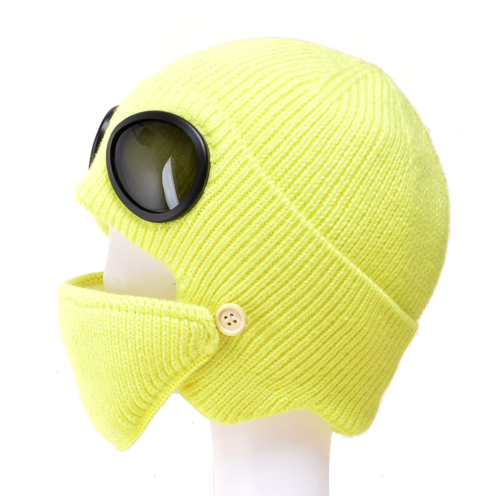 Unisex Knitted Woolen Aviator Hat with Glasses, Ear Protection, and Detachable Mask – Ideal for Autumn & Winter