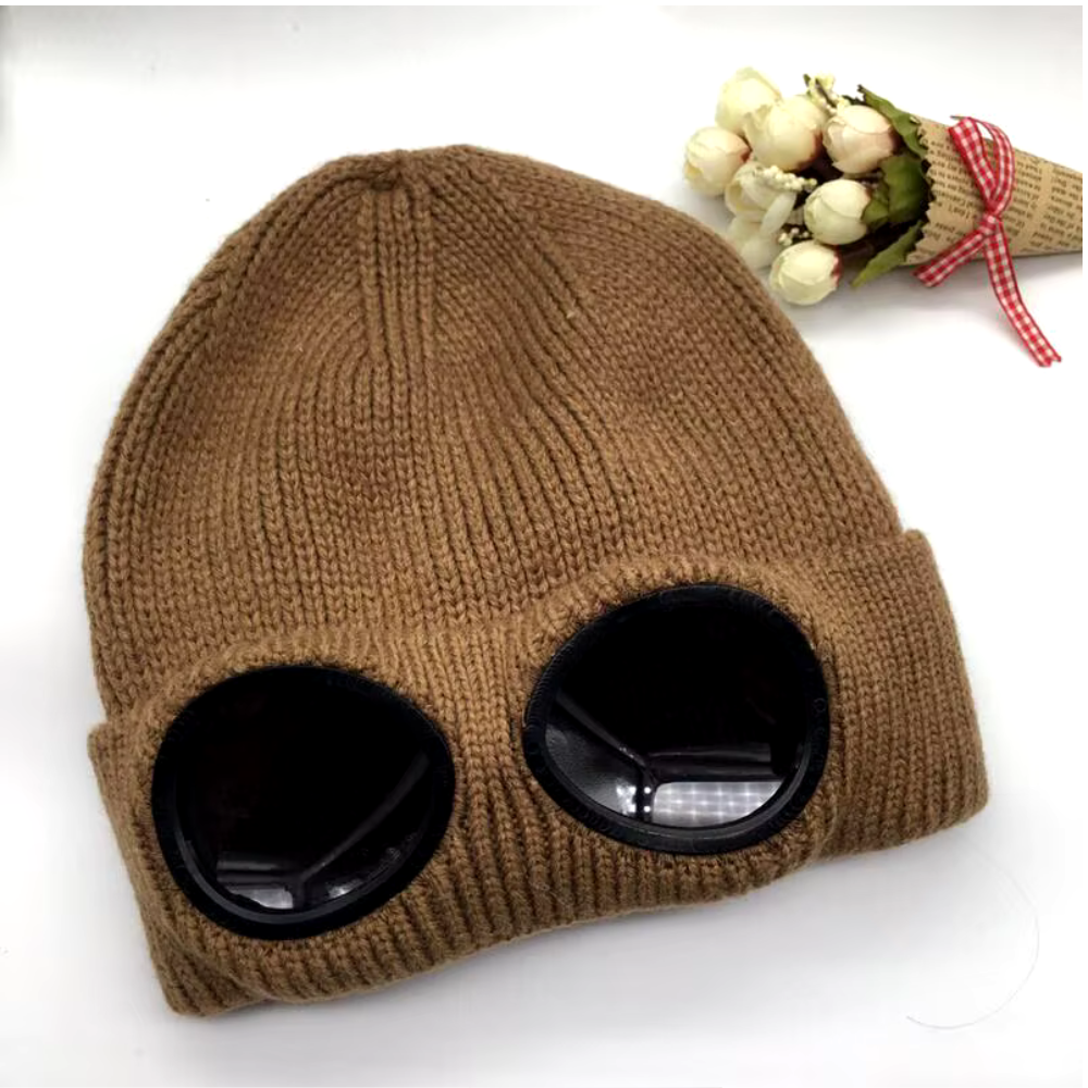 Unisex Knitted Woolen Aviator Hat with Glasses, Ear Protection, and Detachable Mask – Ideal for Autumn & Winter