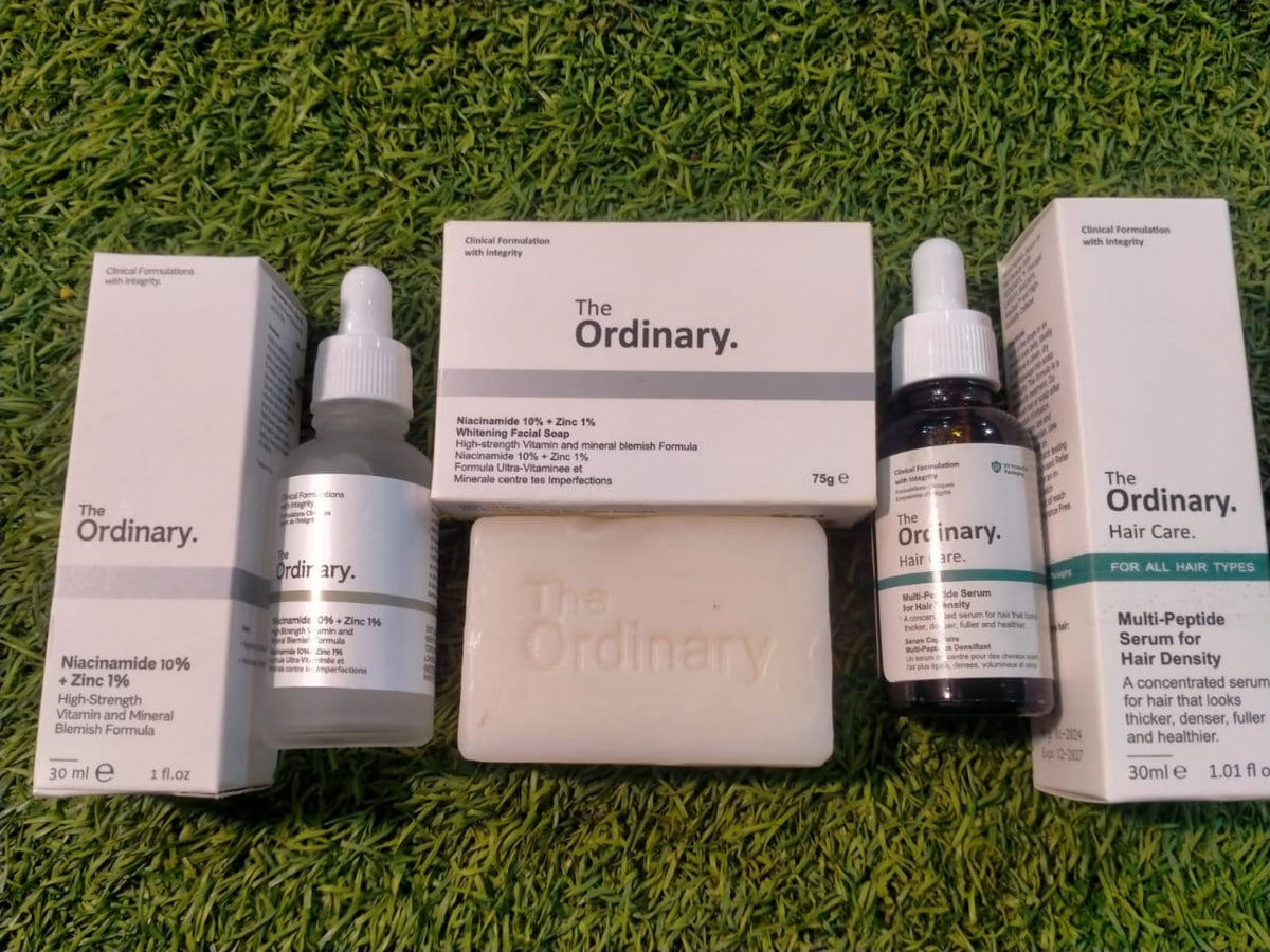 Exclusive Ordinary Deal 2 : The Ordinary Niacinamide 10% + Zinc 1% Serum 30 mL + Ordinary Multi-peptide Serum For Hair Density 30mL + The Ordinary Niacinamide 10% + Zinc 1% Whitening Facial Soap