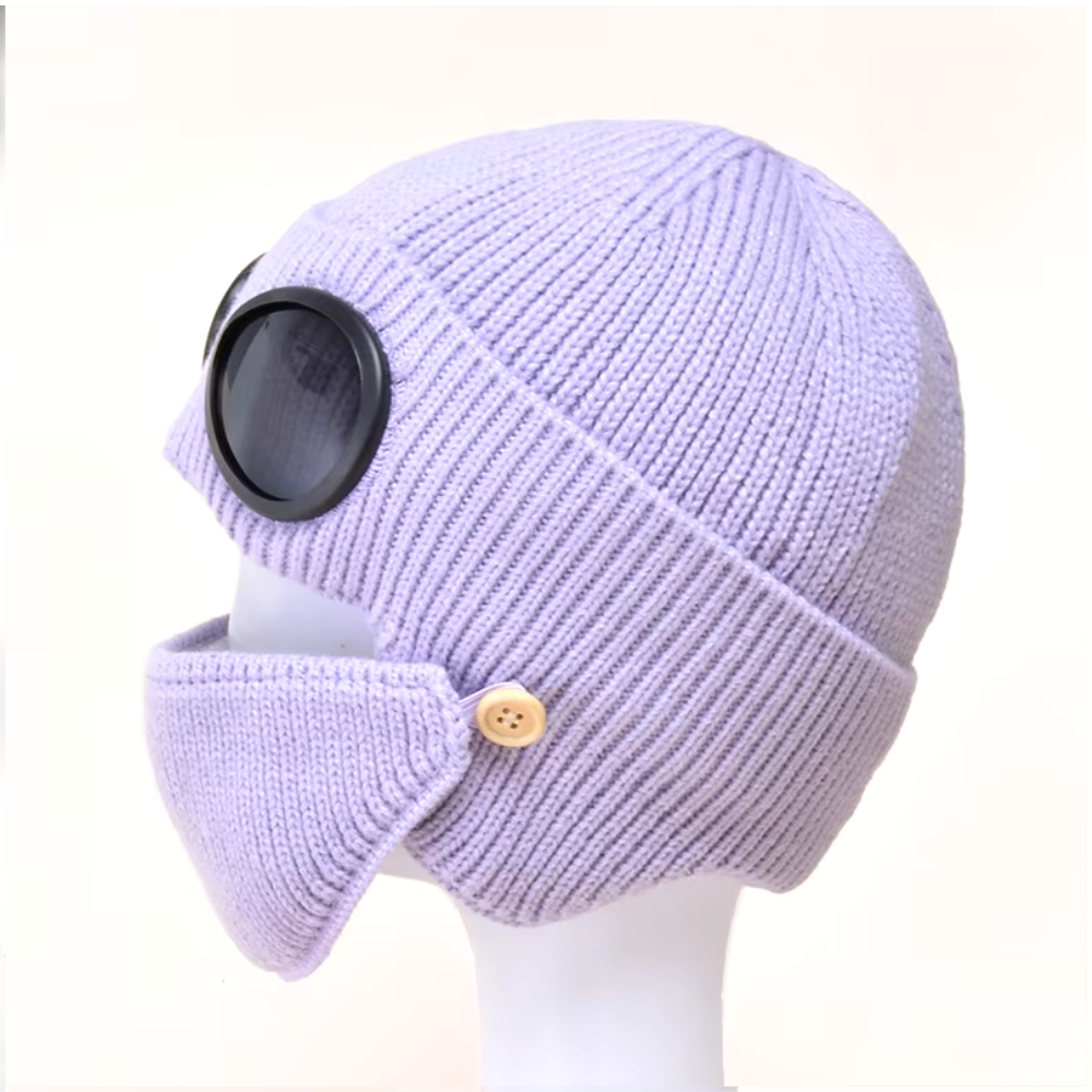 Unisex Knitted Woolen Aviator Hat with Glasses, Ear Protection, and Detachable Mask – Ideal for Autumn & Winter