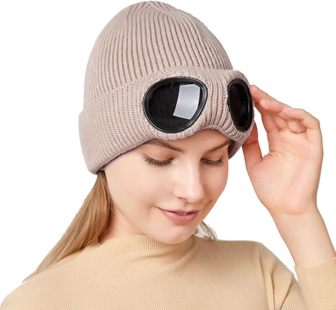 Unisex Knitted Woolen Aviator Hat with Glasses, Ear Protection, and Detachable Mask – Ideal for Autumn & Winter